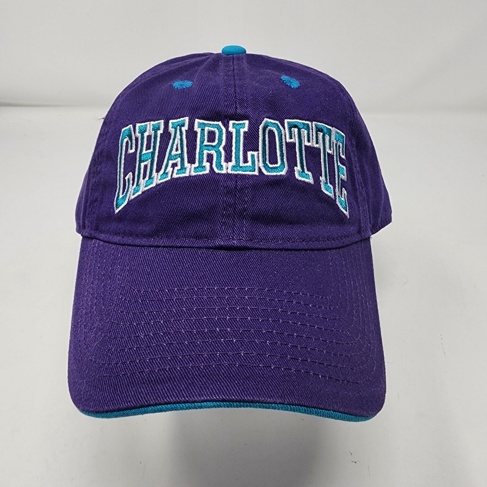NBA Charlotte Hornets Hat OSFA Adjustable Strapback Cotton Purple Teal EZV05